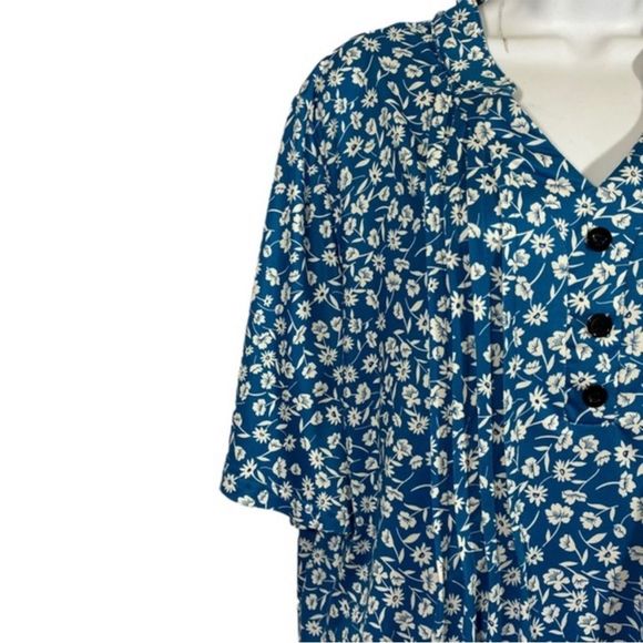 Hocosit Size XL Blouse Pleated Button Front Floral Print Short Ruffle Sleeve - Picture 5 of 9